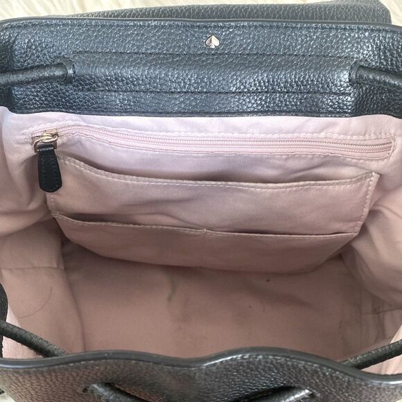 Kate Spade Black Pebbled Leather Backpack Adjustable Straps Gold Tone Logo Chic main image 6